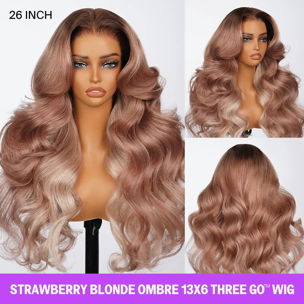13x6 Ombre Strawberry Blonde Glueless Wig - Body Wave