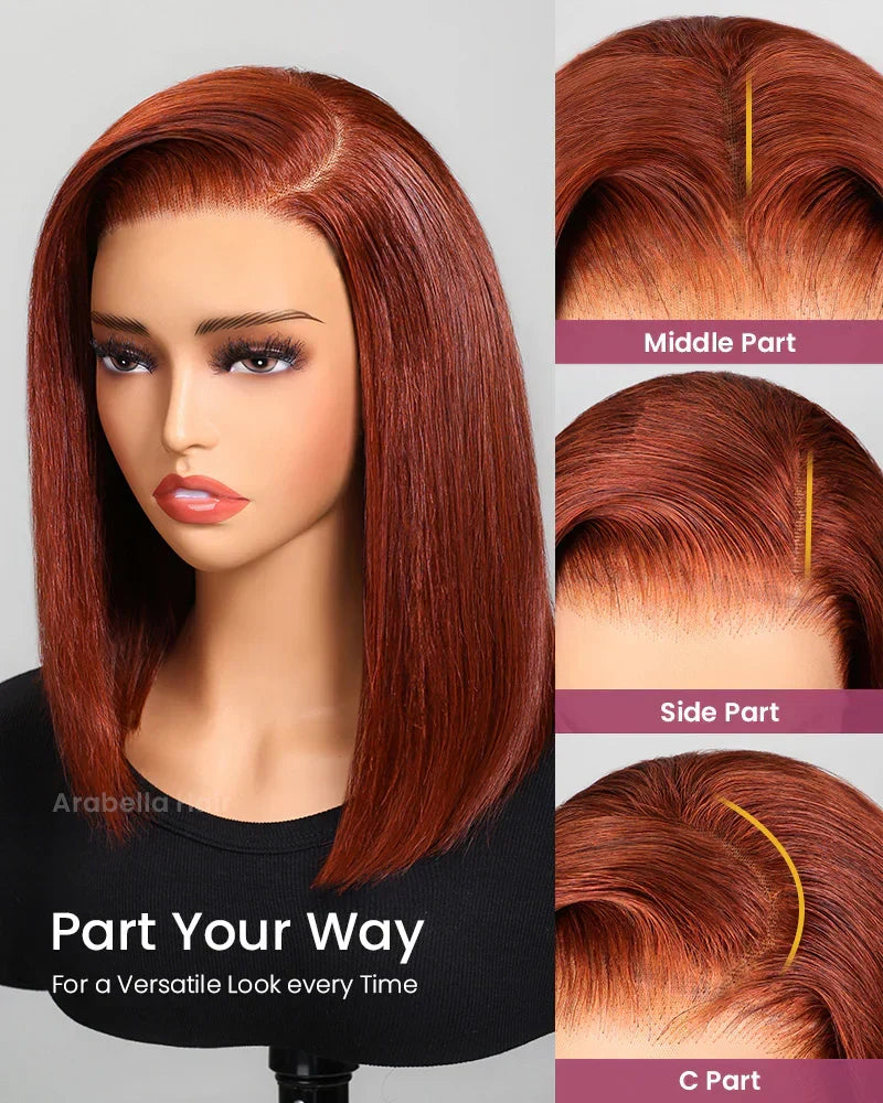 13x4 Lace Frontal #33 Reddish Brown Straight Bob Glueless Wig