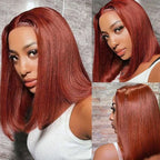 13x4 Lace Frontal #33 Reddish Brown Straight Bob Glueless Wig