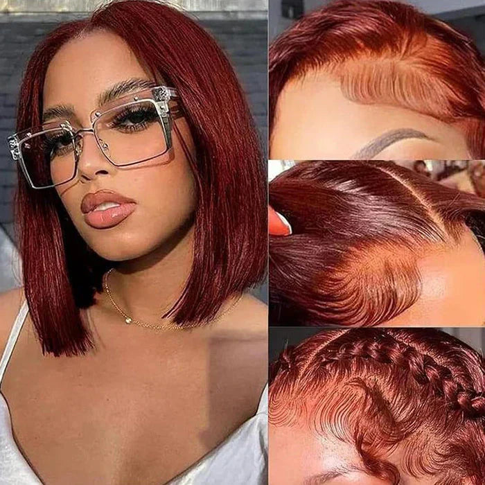 13x4 Lace Frontal #33 Reddish Brown Straight Bob Glueless Wig