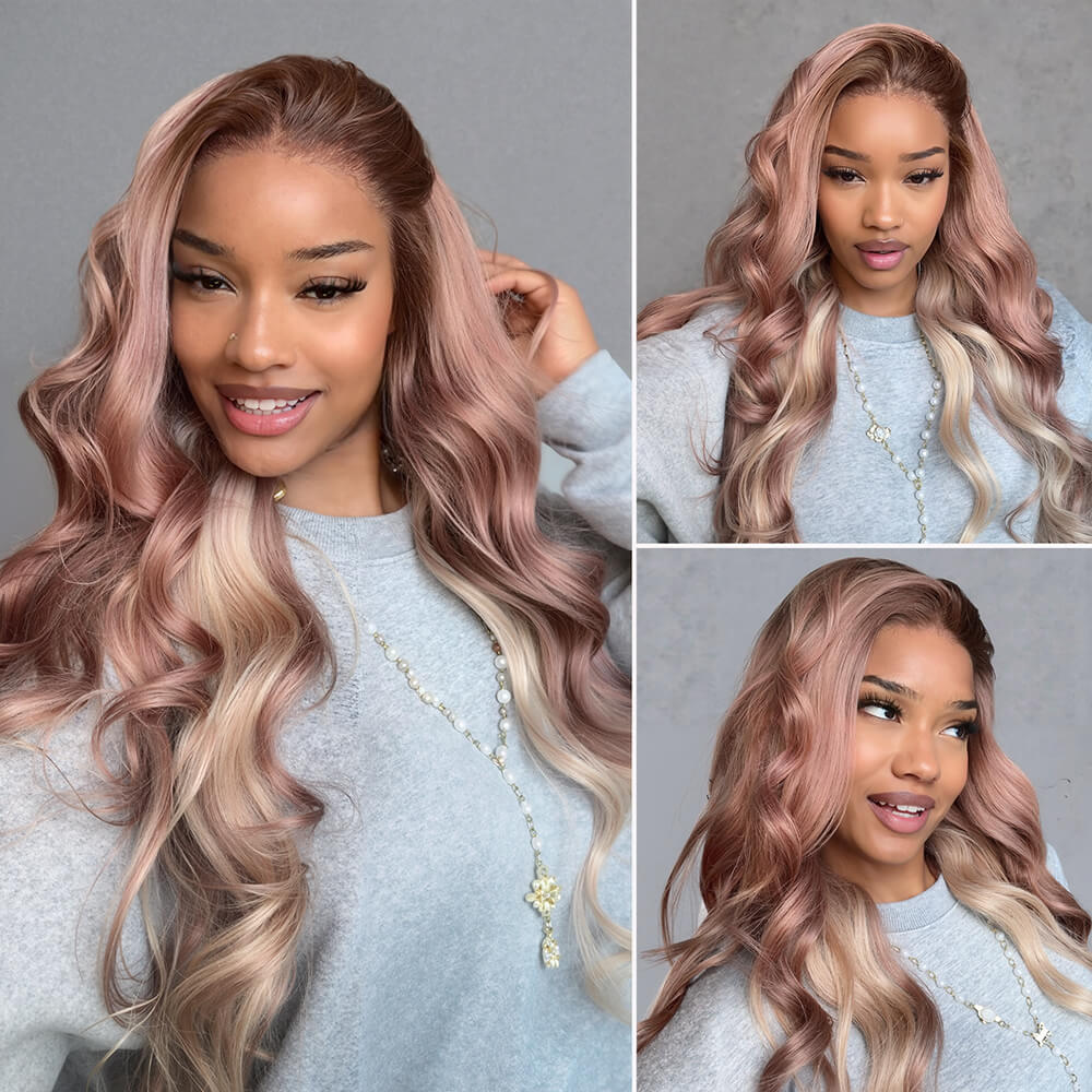 13x6 Ombre Strawberry Blonde Glueless Wig - Body Wave