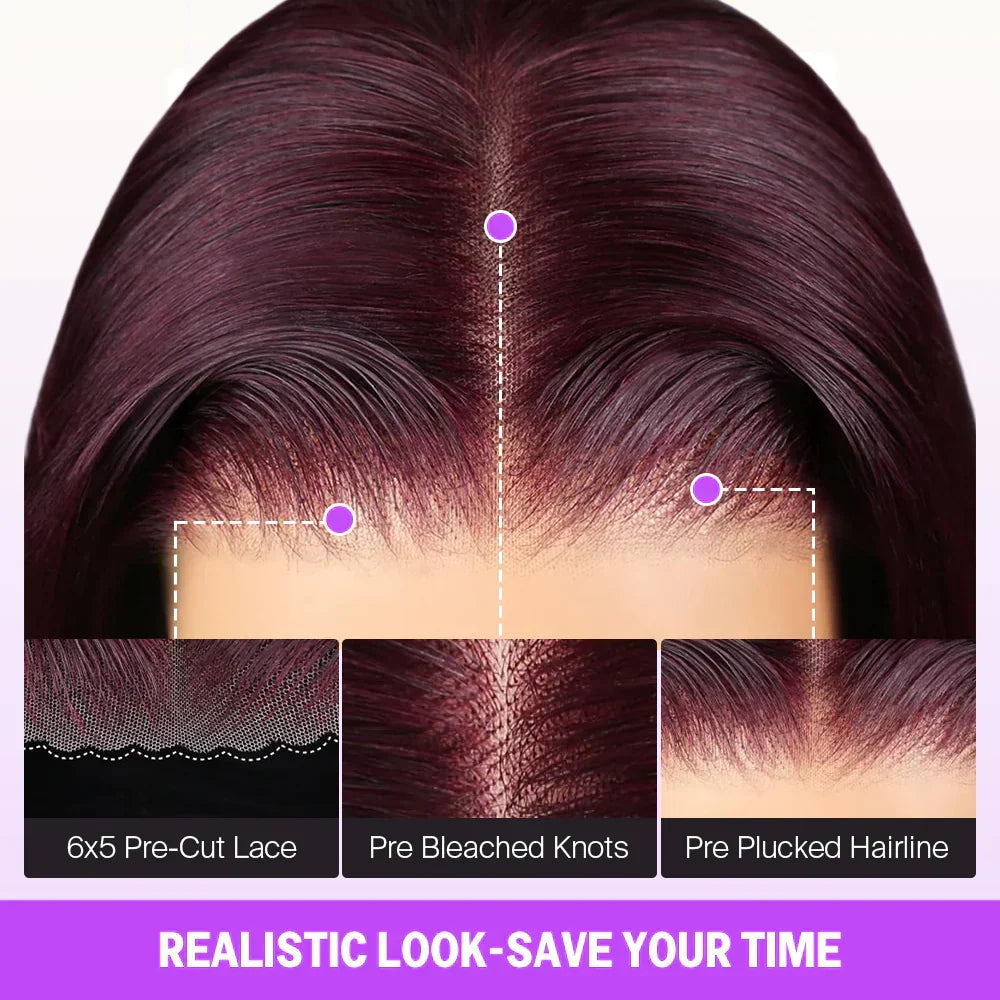 13x4 Lace Frontal Plum Straight Glueless Wig with Natural Hairline